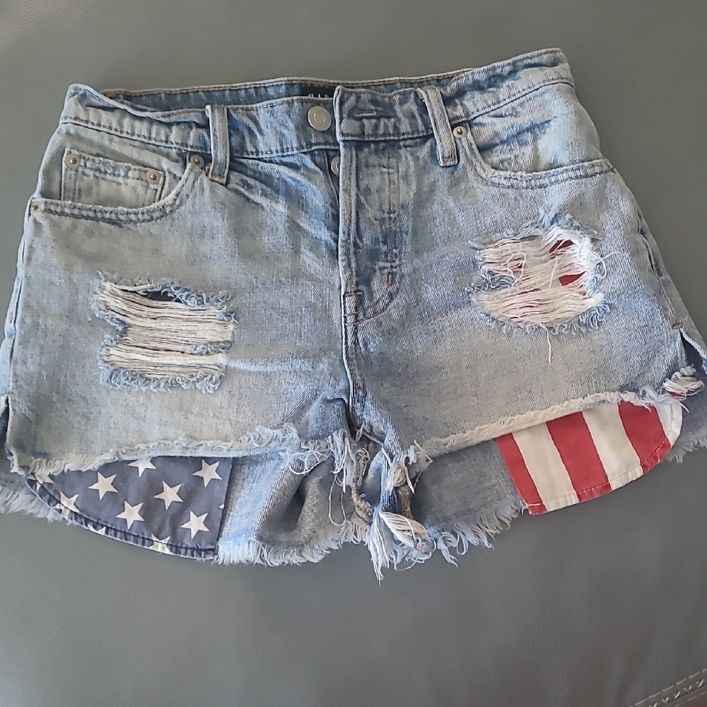 GAP Blue and Red Jean Shorts Distressed Design and Distressed DENIM - Picture 2 of 5
